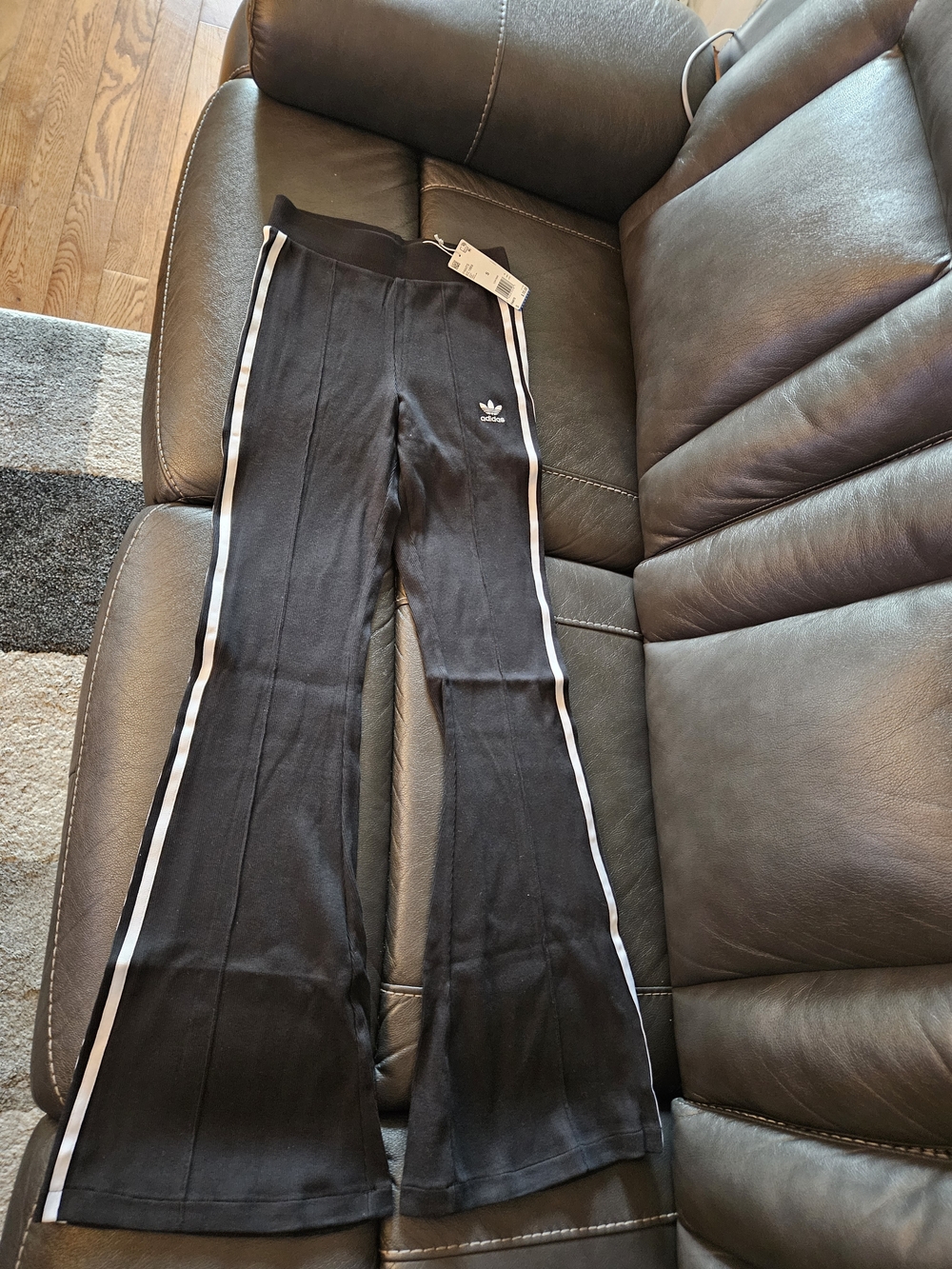 adidas Black Flared Joggers Pant with White Side Stripes